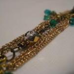 Delicate Gold Chain Teal And Champagne Crystal..