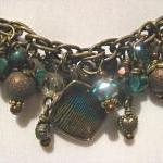 Genuine Malachite Teal Crystal And Bronze Antique..