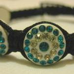 Black Or Turquoise And White Crystal Coin Shaped..