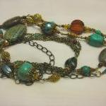 Antique Brass, Turquoise And Jasper Multi Chain..