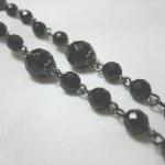 Art Deco Style Long Black Beaded Necklace With Gun..