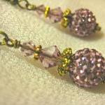 Soft Lilac Pave Bead Antique Gold Earrings