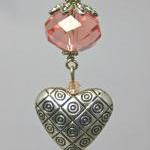 Peach Crystal And Tasselled Heart Handbag Charm