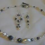 Haematite, Clear Crystal And Ivory Pearl Memory..