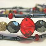 Haematite, Red Crystal And Grey Pearl Silver..