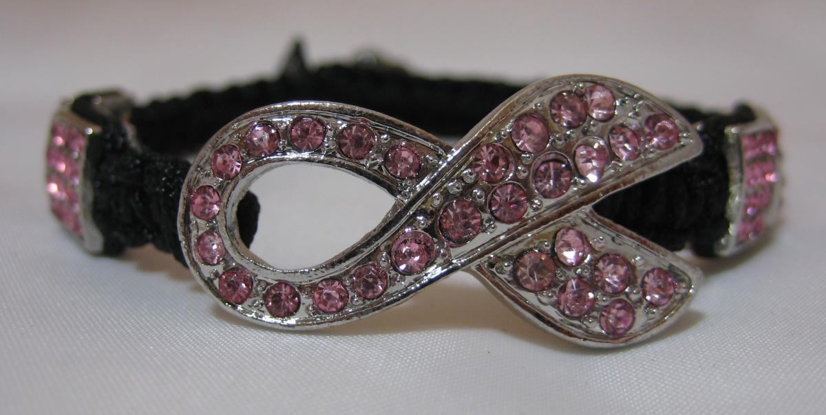 Breast Cancer Awareness Pink Crystal Pave Bead Macrame Friendship Bracelet