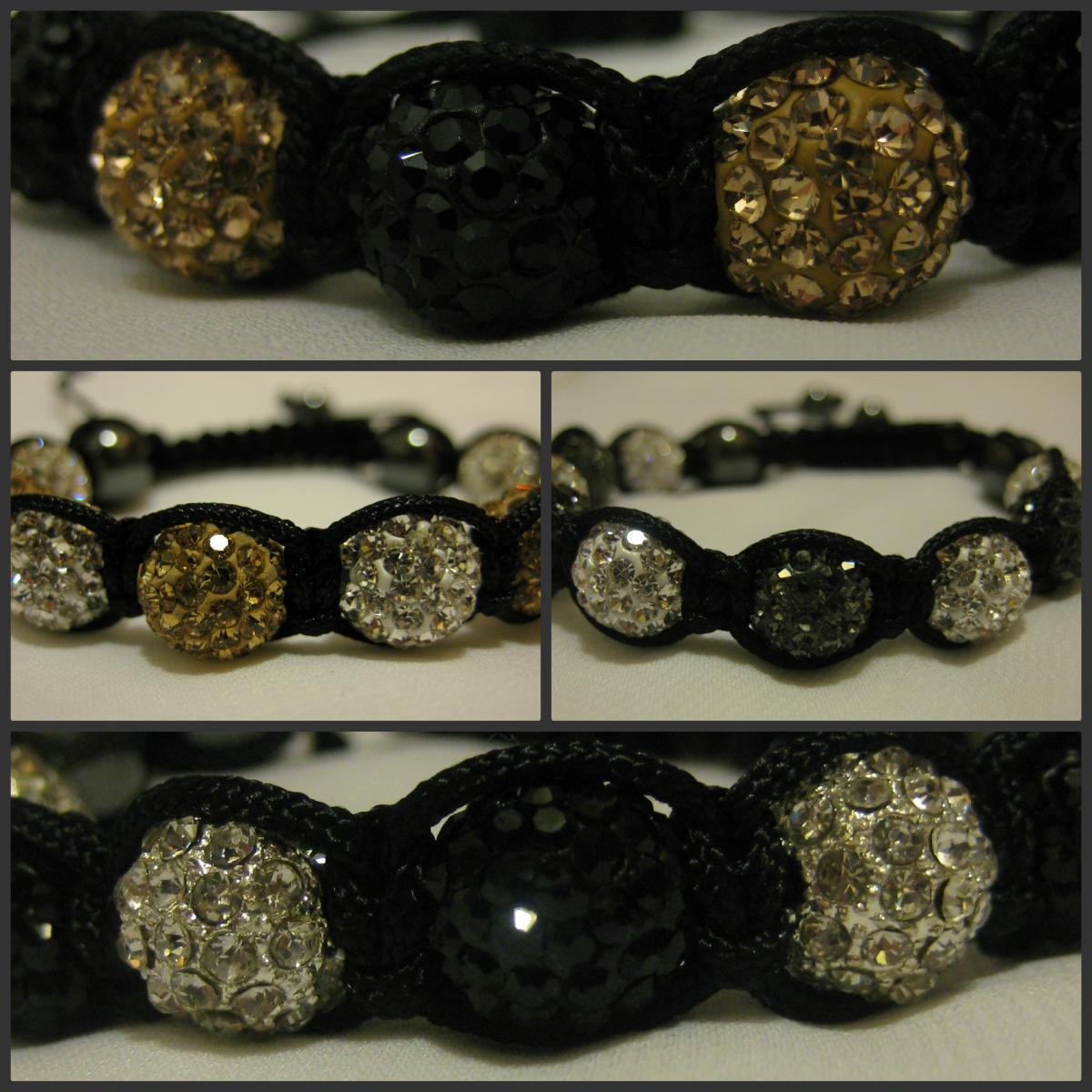 Two-tone Range Black, Grey, Silver And Gold Crystal Pave Bead Macrame Friendship Bracelet