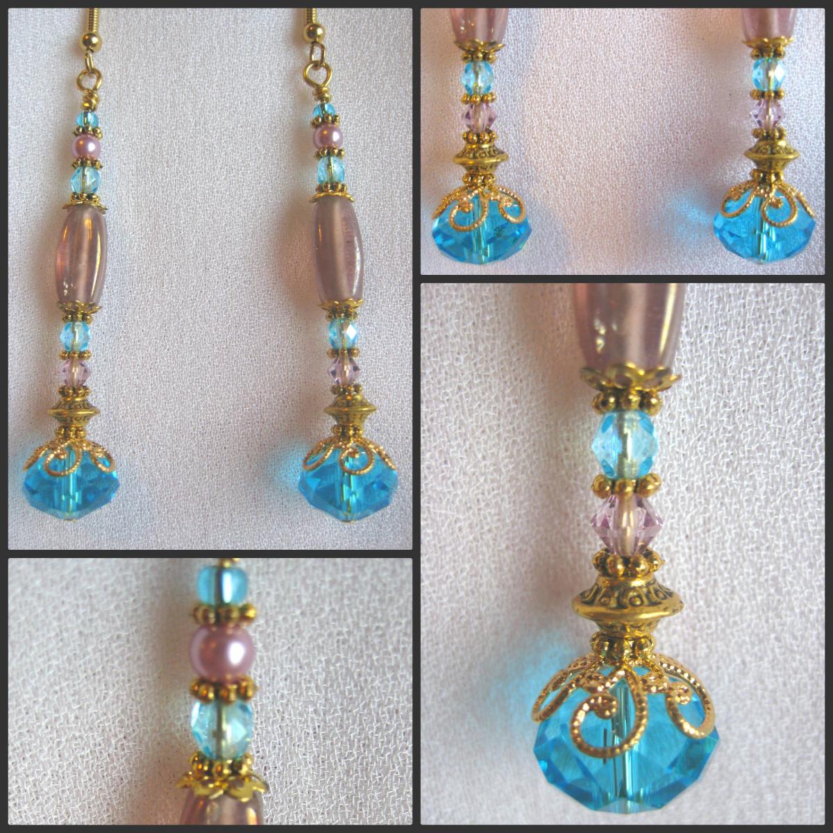 Aqua And Lilac Crystal Earrings