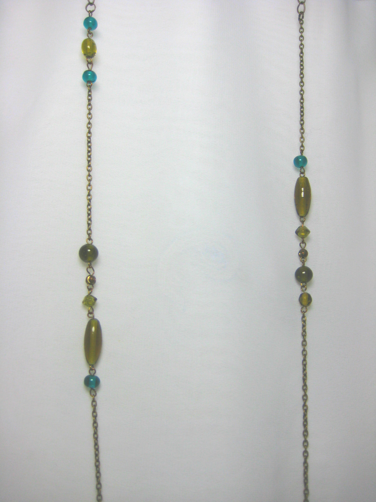 Beautiful Antique Brass Necklace Made With Random Moss Green And