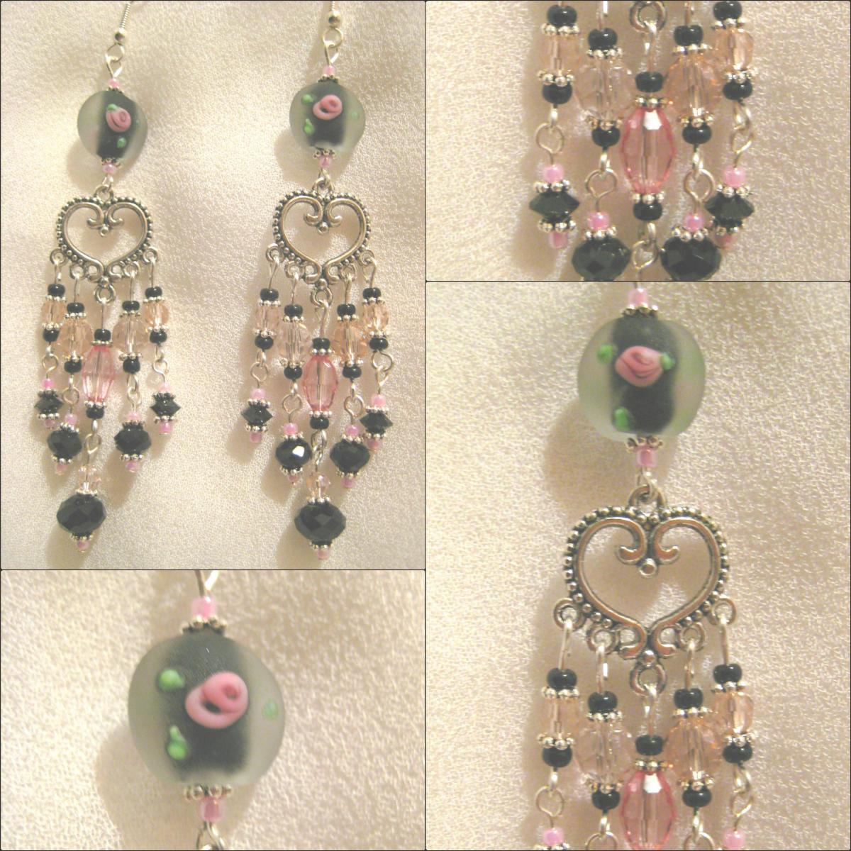 Black And Rose Crystal Chandelier Earrings