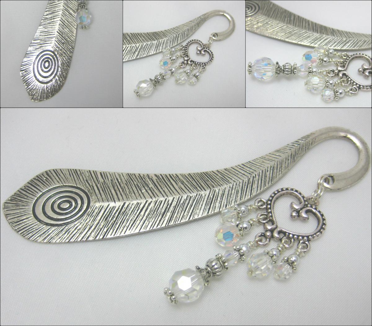 Large Peacock Feather Effect Book Mark With Sparkling Clear Crystal Chandelier Detail