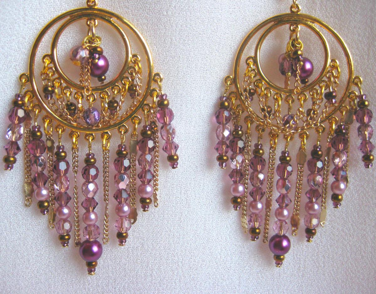 Mulberry And Bronze Crystal Antique Gold Bollywood Style Chandelier