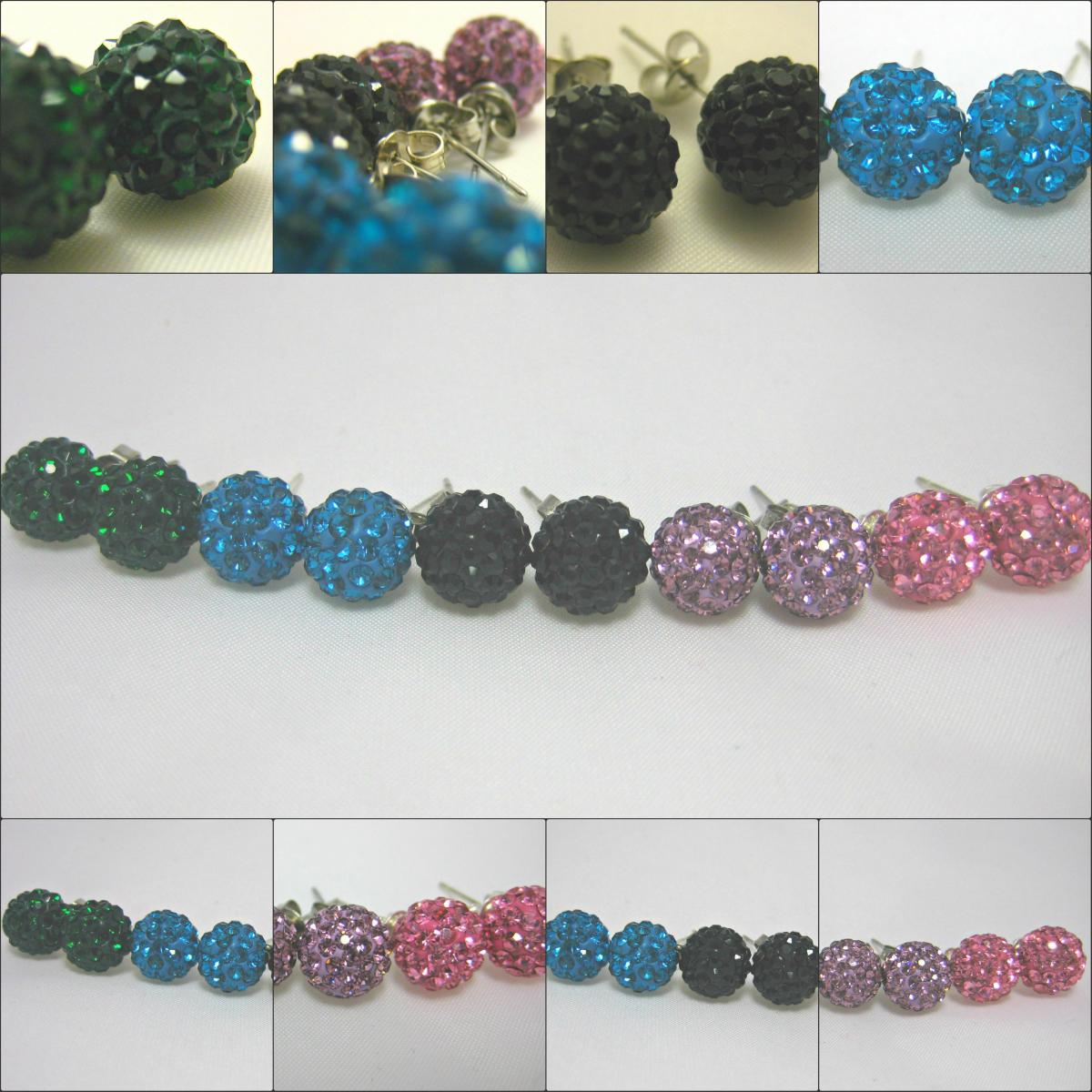 Crystal Pave Bead Earrings In Pink, Lilac, Black, Turquoise Or Emerald