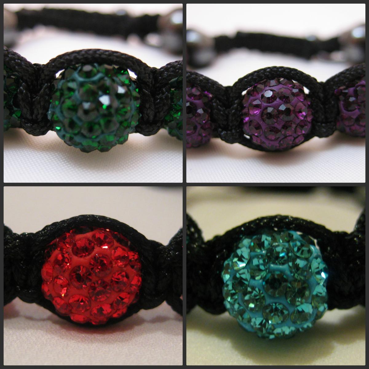 One Colour Range Emerald Green, Cherry Red. Purple And Turquoise Crystal Pave Bead Macrame Friendship Bracelets