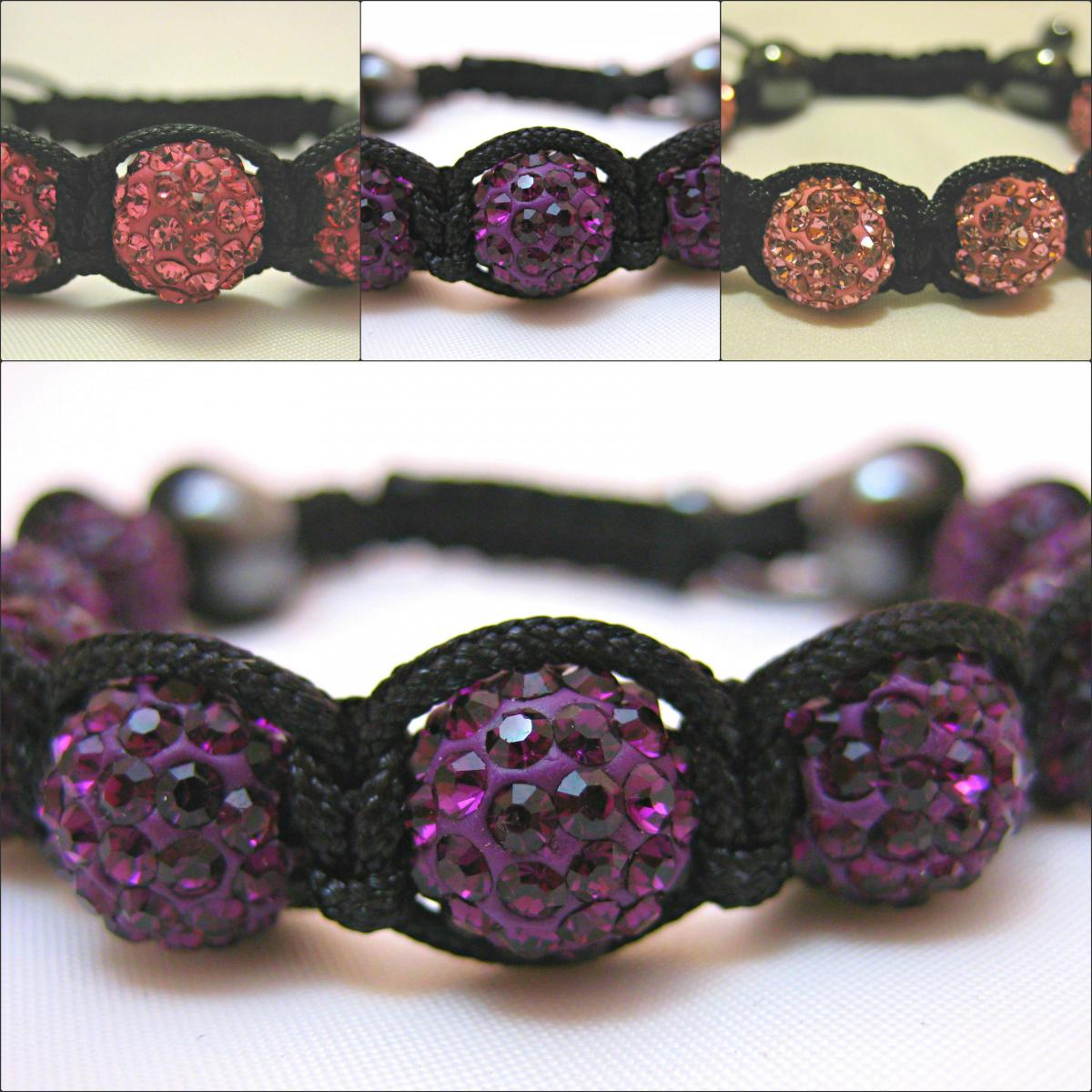 One Colour Range Bubble Gum Pink, Rose Pink Or Dusky Purple Crystal Pave Bead Macrame Friendship Bracelet