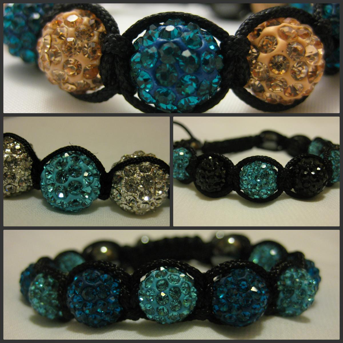 Two-tone Range Blues You Choose Colours Custom Crystal Pave Bead Macrame Friendship Bracelet