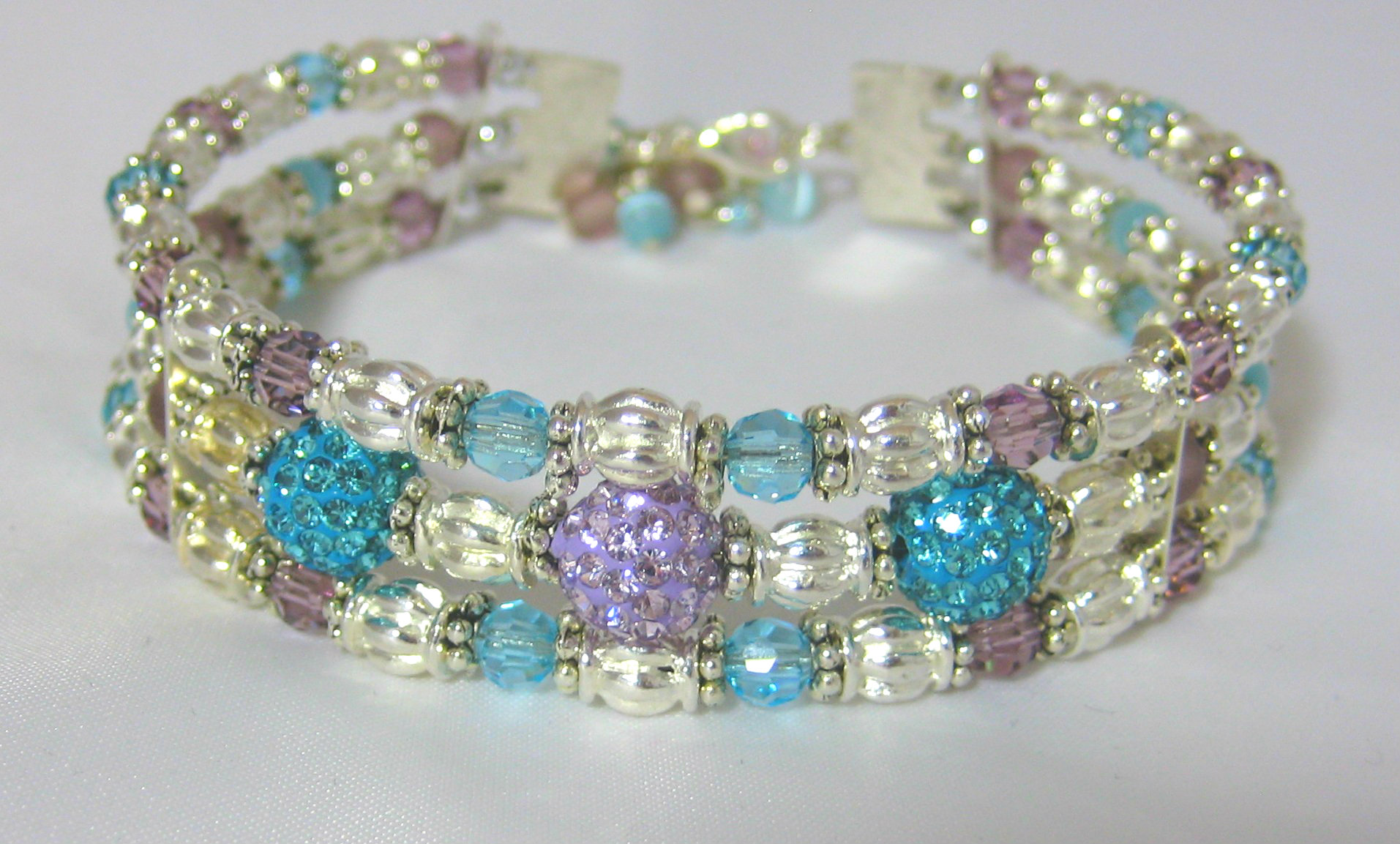 Delicate Lilac And Turquoise Crystal Pave And Genuine Tiger Eye Silver ...